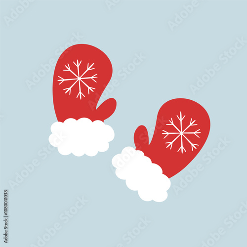 Santa's mittens. Isolated object. Flat cartoon illustration