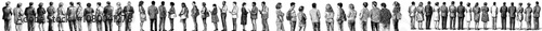 The front back view of business people. The backside view of business people. The rear back view of office workers, employees, managers. Flat modern illustrations isolated on a white background.