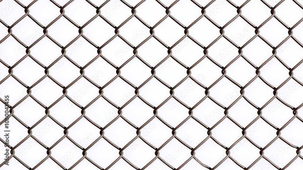 Chain-Link Fence with Metallic Grid Pattern Representing Protection, Security, and Industrial Boundary Design on White Background, Generative AI Chain-Link Fence with Metallic Grid Pattern Representing Protection, Security, and Industrial Boundary Design on White Background, Generative AI
