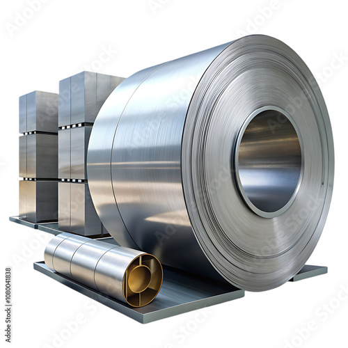 Rolls of rolled steel sheet isolated on white background Production delivery and storage of metal products