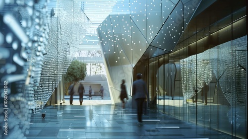 Futuristic Office Lobby with Abstract Architecture