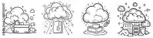 Linear cloud folder icon. Data backup concept. Cloud sync and storage. Linear logo. Symbol on white background. Modern outline picture. Editable modern stroke. Pixel perfect.