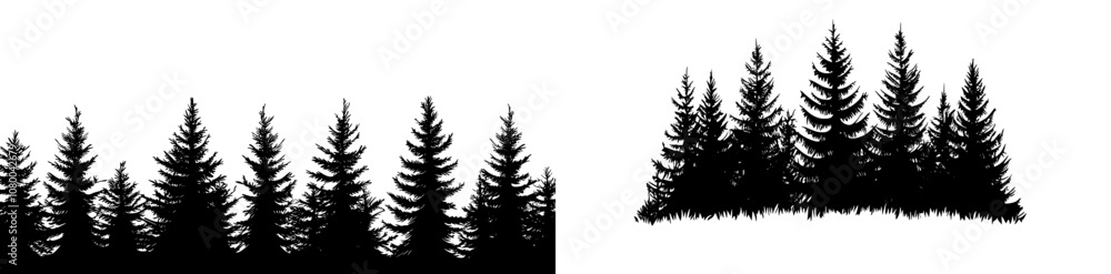 Obraz premium Isolated modern illustration of fir trees surrounded by forests