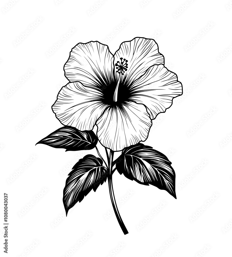 Fototapeta premium The Polynesian illustration shows a Hawaiian silhouette, a Hawaiian logo, a tribal mask, a hibiscus totem, a traditional beach shape lei, and a palm leaf on a modern graphic background