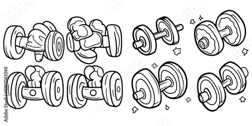 A line design of dumbbells on a white background. Dumbbells on a white background design. Dumbbells editable stroke icon.