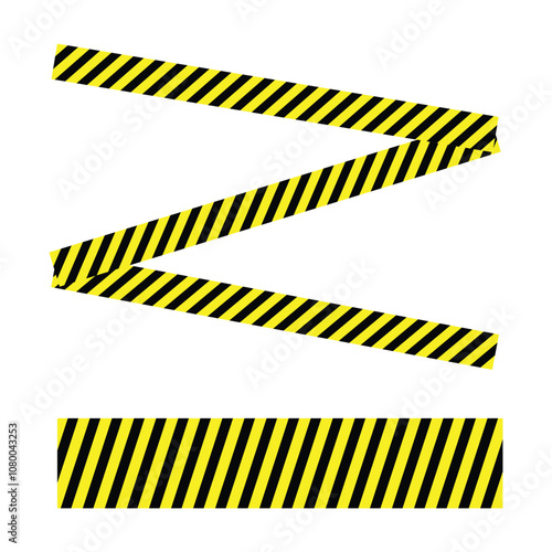 Yellow and black stripes tape for construction area, crime scene or danger zone. Police warning tape ribbon or under construction sign.  warning yellow black diagonal stripes line.