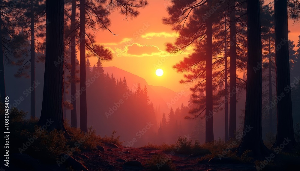 Sunset in the forest a serene moment captured Sunset in the forest a serene moment captured