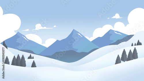 Winter wonderland landscape with hills