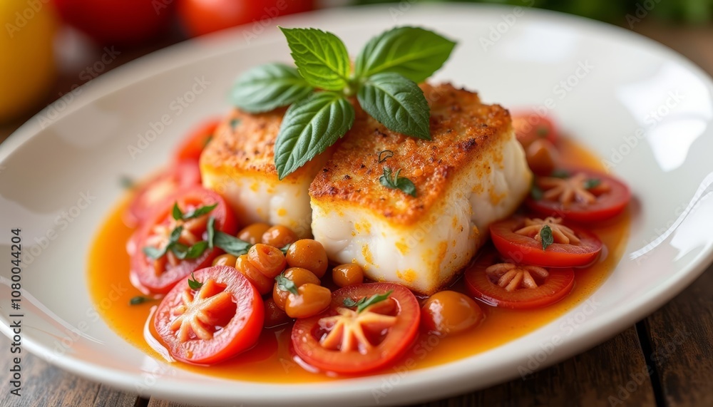  Delicious seafood dish with cherry tomatoes and herbs