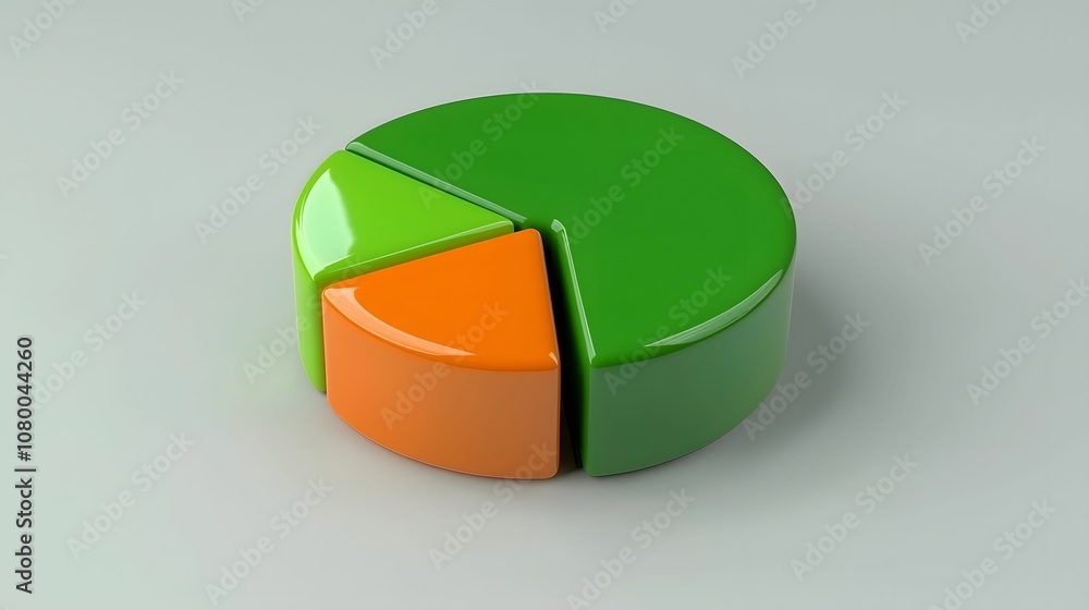 Obraz premium 3D pie chart with green and orange segments, ideal for data visualization, representing statistics, financial analysis, or business insights.