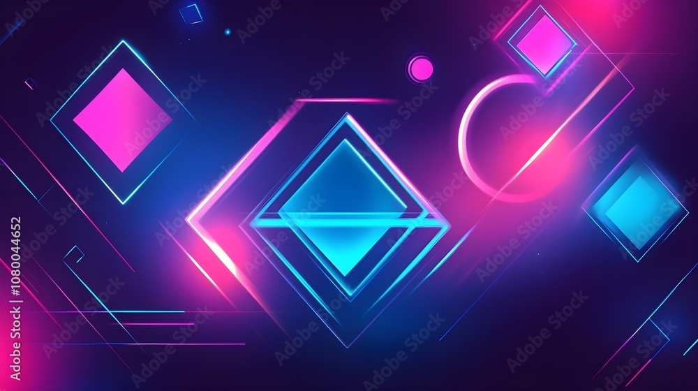 Bright neon lights forming geometric shapes on a dark background, with blue, pink, and purple hues, creating a modern, cyber fee Bright neon lights forming geometric shapes on a dark background, with blue, pink, and purple hues, creating a modern, cyber fee