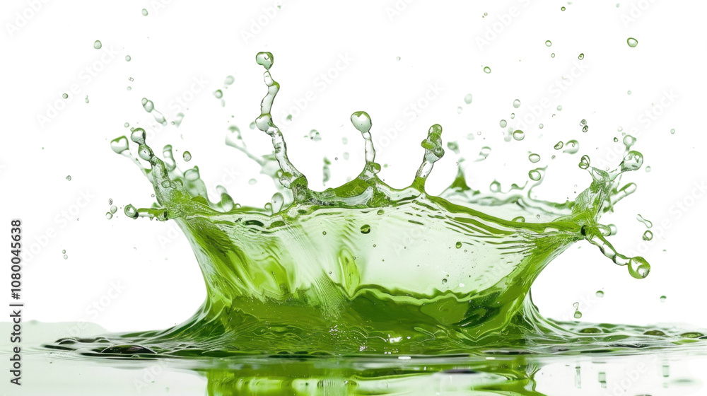 Dynamic splash of vibrant green liquid on white transparent background
Dynamic splash of vibrant green liquid on white transparent background