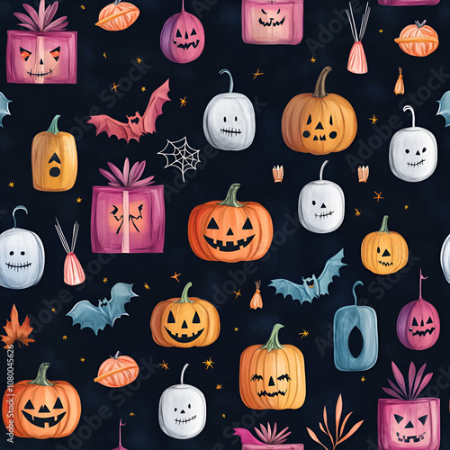 Gift package halloween seamless patern repeatable texture spooktober background photo