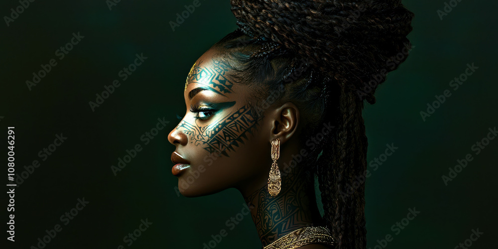A woman with a gold earring and a gold necklace A woman with a gold earring and a gold necklace