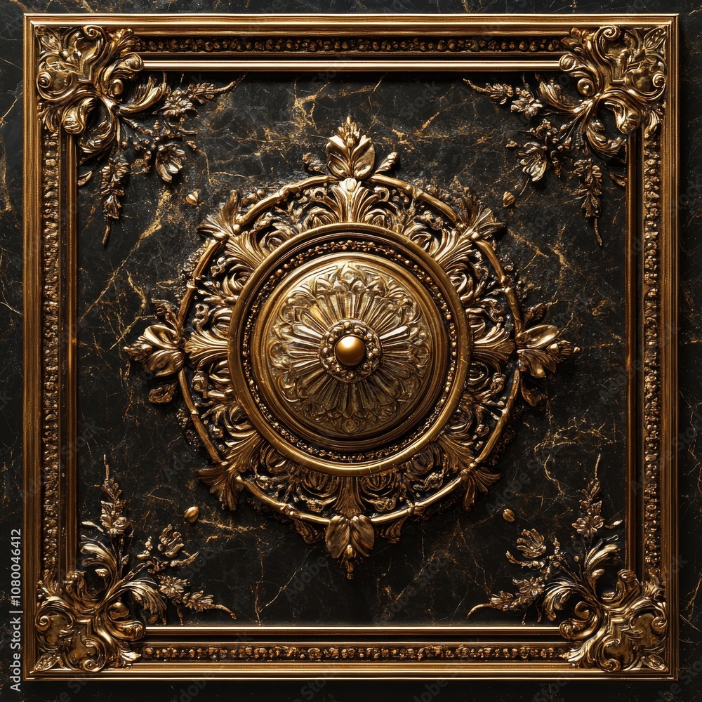Fototapeta premium Baroque, Barocco Ornate Marble Ceiling Non-Linear Reformation Design with Intricate Accents Depicting Classic Elegance and Architectural Beauty