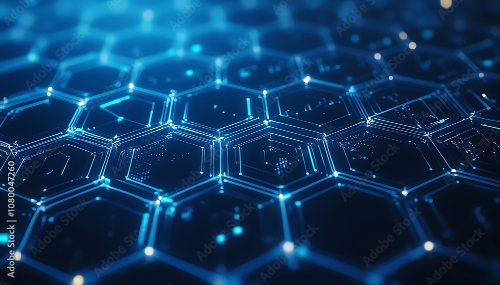 Fototapeta premium Modern technology-themed blue hexagon background.