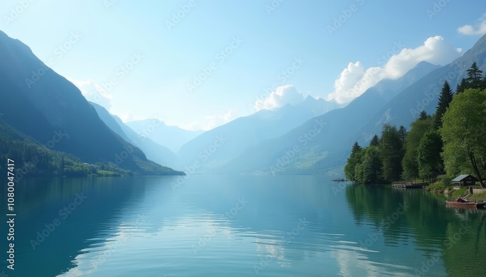 Tranquil mountain lake under a clear sky Tranquil mountain lake under a clear sky
