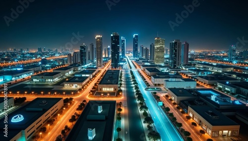 Wallpaper Mural  Vibrant cityscape at night illuminated by neon lights and street lamps Torontodigital.ca