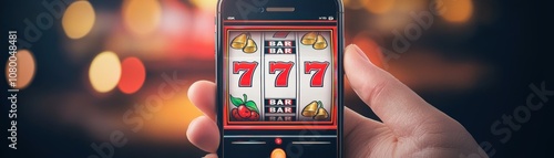A person enjoying online gaming with a mobile slot machine, showcasing vibrant graphics and excitement.