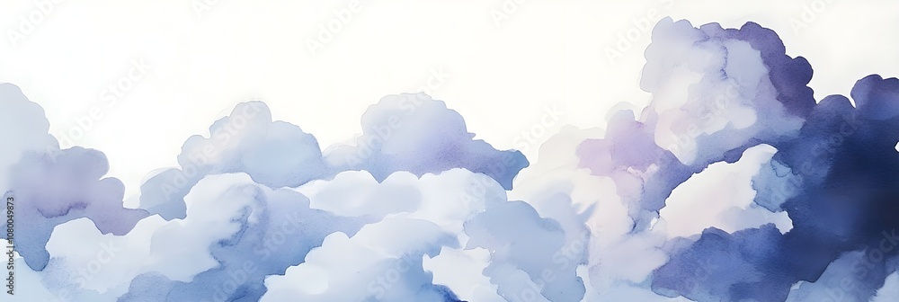 Soft watercolor clouds in shades of blue and purple, gently blending together on a white background for a dreamy, abstract look Soft watercolor clouds in shades of blue and purple, gently blending together on a white background for a dreamy, abstract look