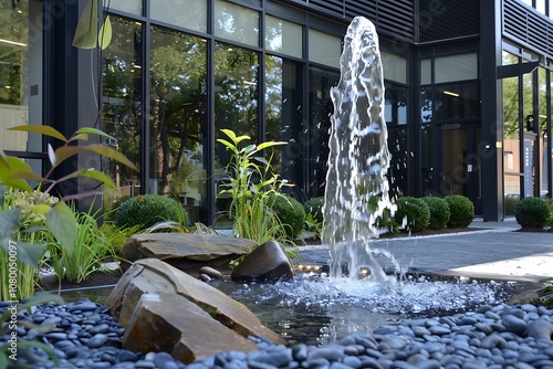 Water Fountain with Greenery at Modern Office