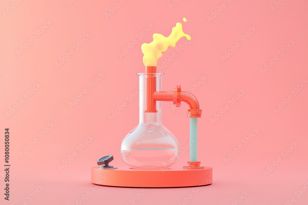 A glass beaker with a yellow flame coming out of it A glass beaker with a yellow flame coming out of it