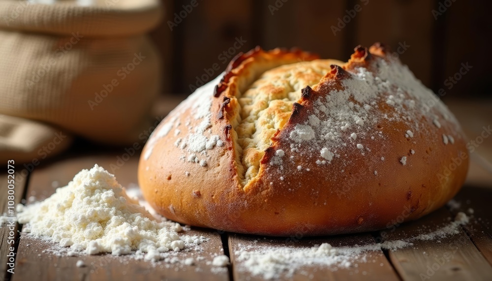 Freshly baked bread dusted with flour Freshly baked bread dusted with flour