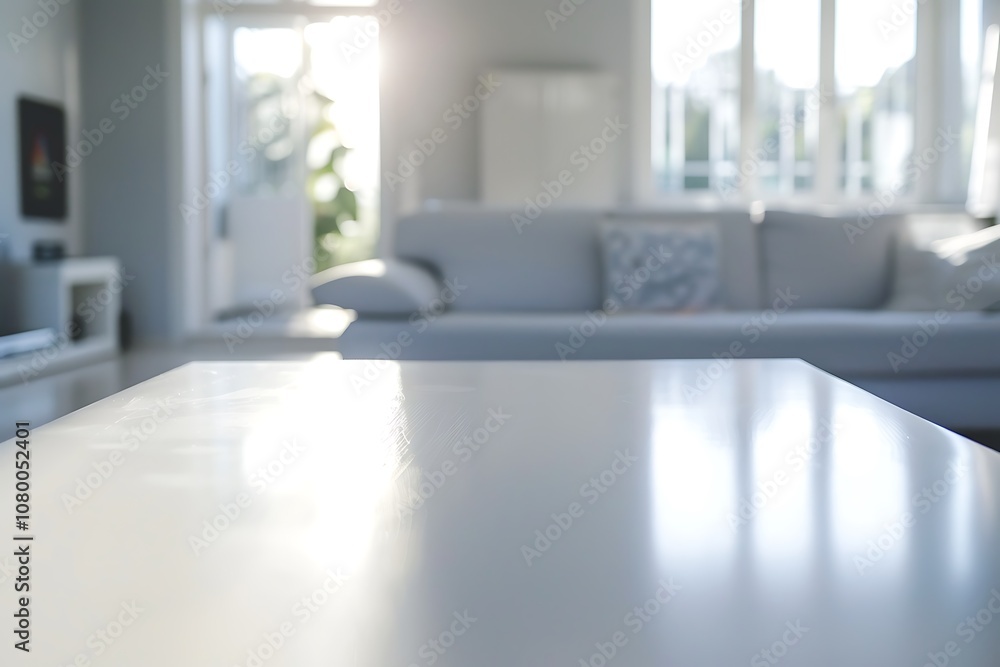 Fototapeta premium Bright and Minimal Living Room with Empty White Table