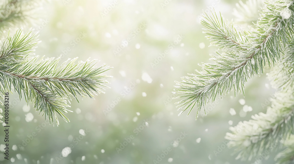 Snow-covered pine branches in a serene winter forest, soft focus and gentle snowfall. Snow-covered pine branches in a serene winter forest, soft focus and gentle snowfall.