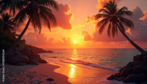 Fototapeta Naklejka Na Ścianę i Meble -   Sunset serenity on a tropical beach
