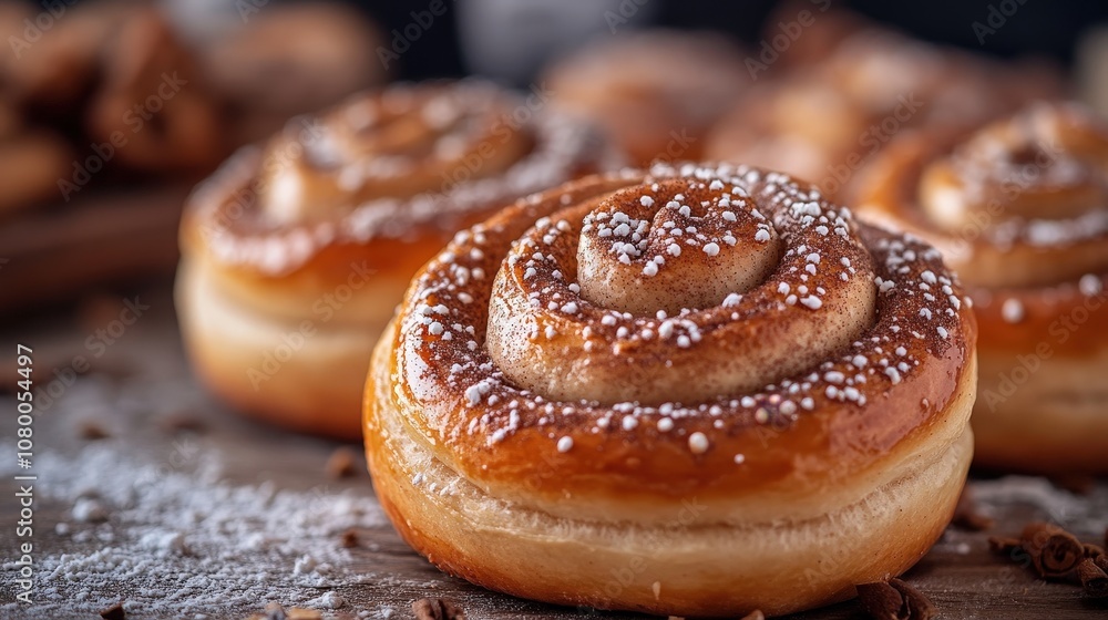 Delicious cinnamon roll topped with icing and placed on a wooden surface, perfect for breakfast or dessert. Delicious cinnamon roll topped with icing and placed on a wooden surface, perfect for breakfast or dessert.