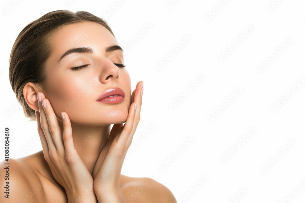 A serene woman emanates tranquility with smooth skin and closed eyes, representing beauty, elegance, and calmness. She embodies grace, peace, and balance, reflecting overall wellness A serene woman emanates tranquility with smooth skin and closed eyes, representing beauty, elegance, and calmness. She embodies grace, peace, and balance, reflecting overall wellness