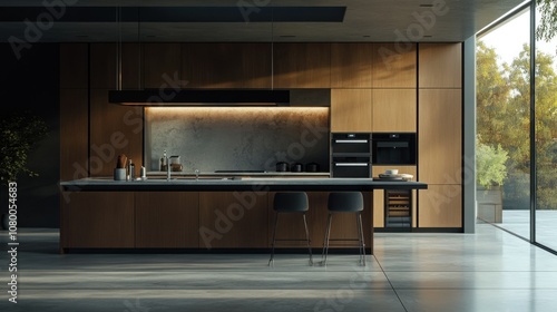 Wallpaper Mural Modern Kitchen with Wooden Cabinets and Island Torontodigital.ca