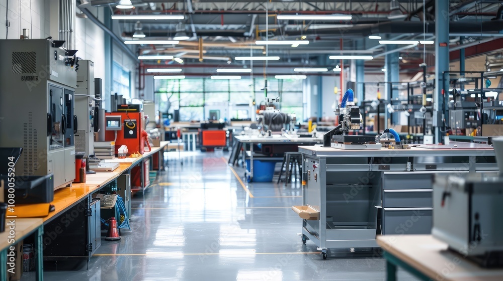 Modern Industrial Workshop with Advanced Equipment and Spacious Layout Modern Industrial Workshop with Advanced Equipment and Spacious Layout