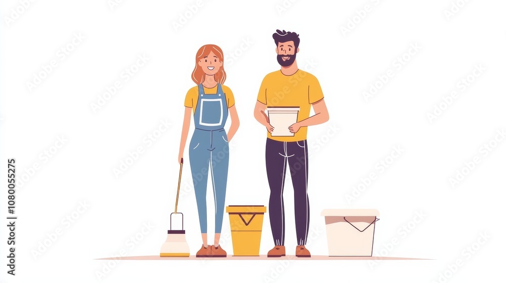 Fototapeta premium Young family couple doing renovations at home.