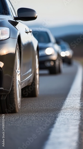 Car Line on the Road. photo