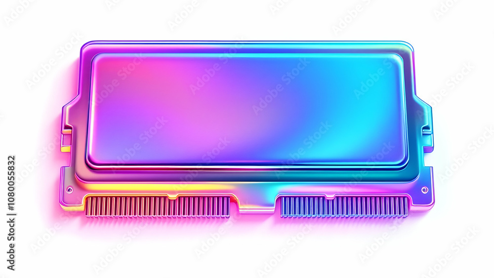 A single isolated neon rainbow colored RAM stick for a computer isolated on a white background. A single isolated neon rainbow colored RAM stick for a computer isolated on a white background.