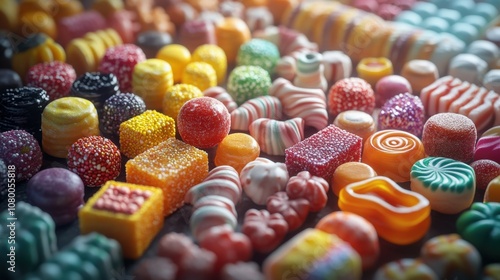 Wallpaper Mural Colorful collection of artisanal candies and sweets in vibrant colors, featuring gummy candies, jellybeans, and sugar-coated treats. Perfect macro shot showcasing confectionery variety and texture Torontodigital.ca