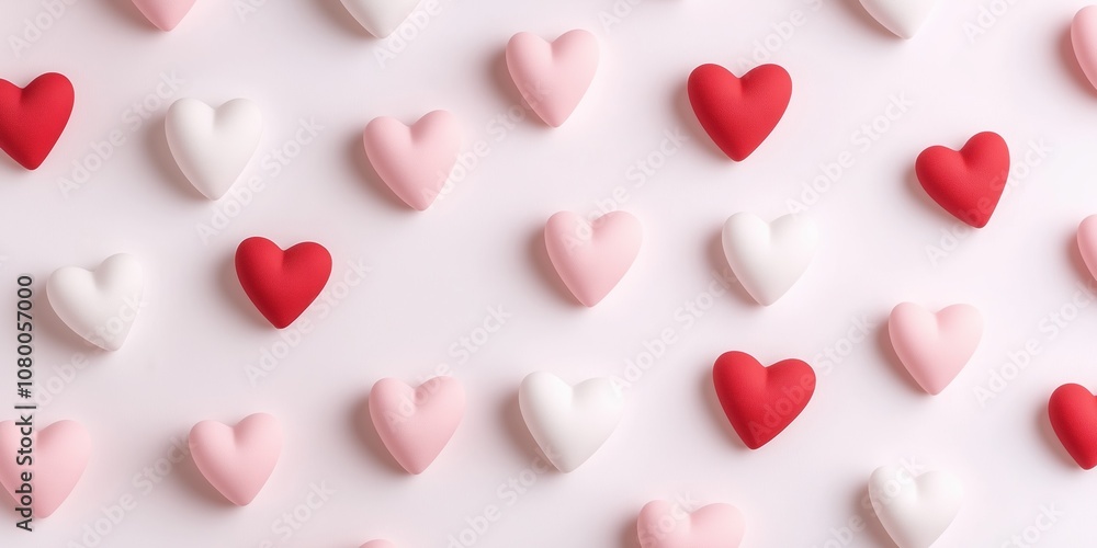 A close up of a bunch of hearts in different colors. The hearts are arranged in a pattern and are of varying sizes. Concept of love and affection A close up of a bunch of hearts in different colors. The hearts are arranged in a pattern and are of varying sizes. Concept of love and affection