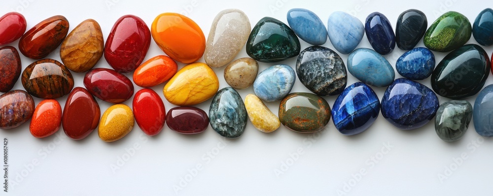 A vibrant array of polished stones in various colors, showcasing their natural beauty and uniqueness A vibrant array of polished stones in various colors, showcasing their natural beauty and uniqueness