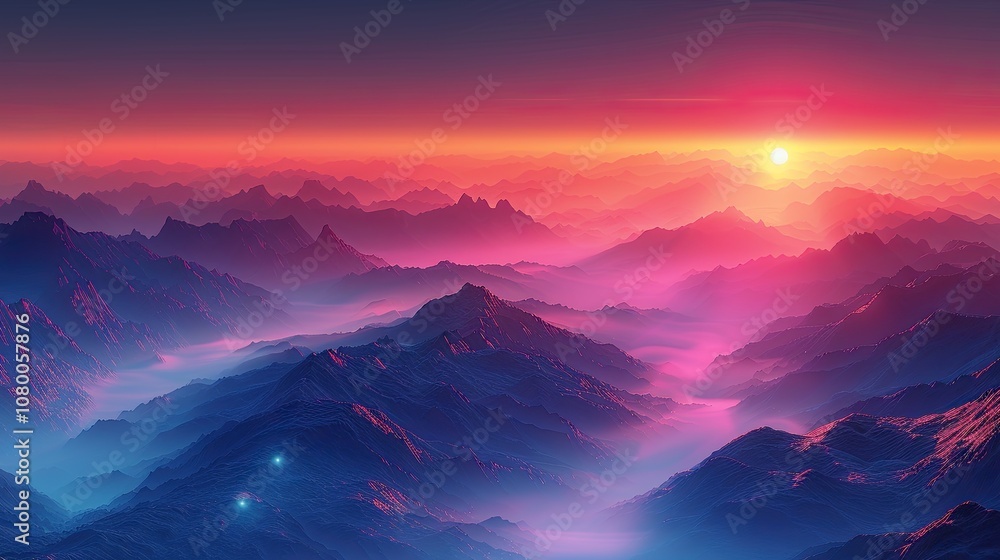 Mountain views at dawn, with soft blues and lavender, misty valleys and a peaceful and calming atmosphere. Mountain views at dawn, with soft blues and lavender, misty valleys and a peaceful and calming atmosphere.