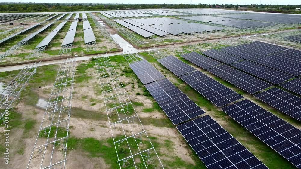 Jambur solar farm under construction with metal racks for future solar panels, for sustainable energy development in Gambia West Africa Jambur solar farm under construction with metal racks for future solar panels, for sustainable energy development in Gambia West Africa
