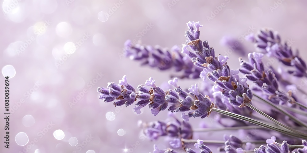 Obraz premium Gentle lavender background with a scattering of silver sparkles for romance.