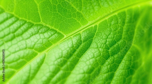 Close-up of vibrant green leaf veins with natural texture and intricate patterns