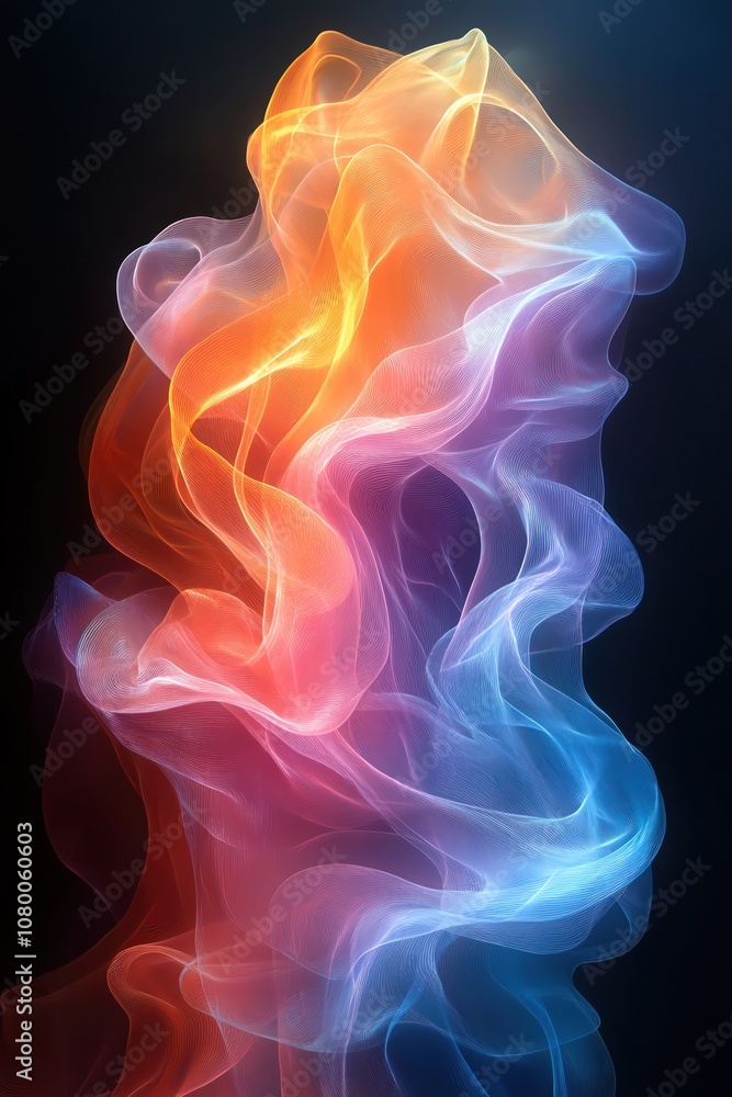 Colorful neon waves flowing against a black background, abstract art Colorful neon waves flowing against a black background, abstract art