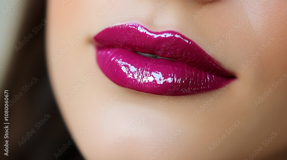 Bright magenta lips with glossy shine and a vibrant color Bright magenta lips with glossy shine and a vibrant color
