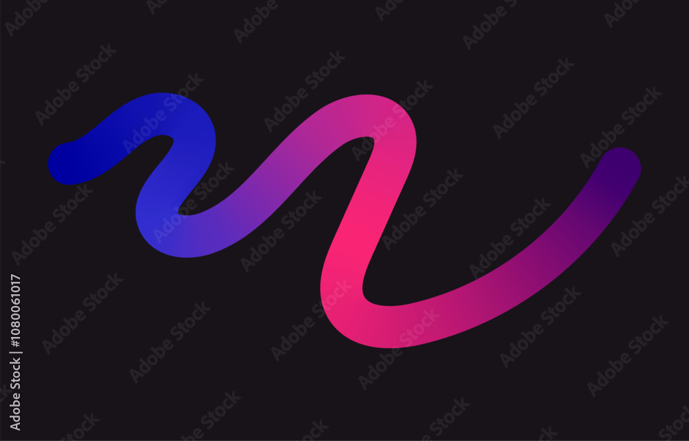 Neon Color Gradient squiggle lines. Scribble stripe with wavy elements. Abstract organic dynamic colorful Shapes on dark background. Neon Color Gradient squiggle lines. Scribble stripe with wavy elements. Abstract organic dynamic colorful Shapes on dark background.