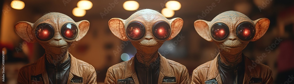 Fototapeta premium Extraterrestrial trio partying, disco lights, interstellar night out, high spirits