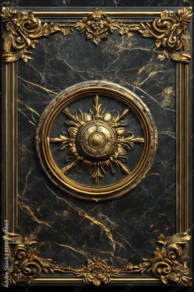 Fototapeta premium Baroque, Barocco Ornate Marble Ceiling Non-Linear Reformation Design with Intricate Accents Depicting Classic Elegance and Architectural Beauty
