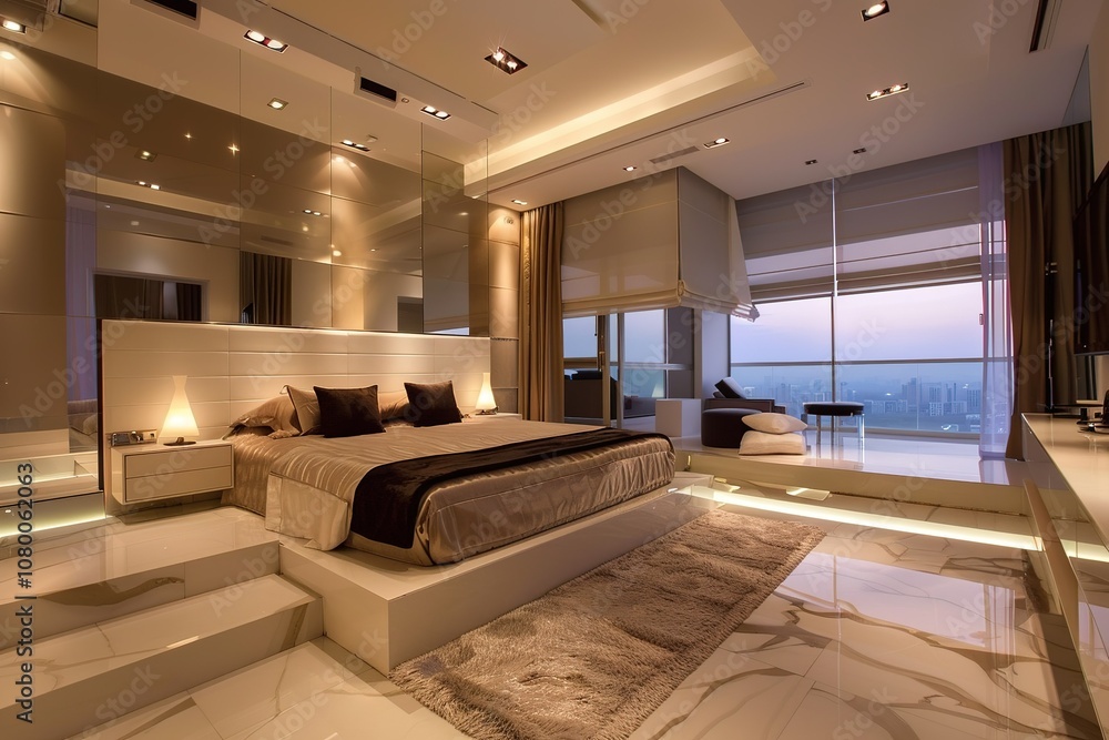 Fototapeta premium modern Luxury Modern minimalist bedroom with clean lines and simple furniture